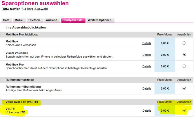 VoLTE Option Telekom