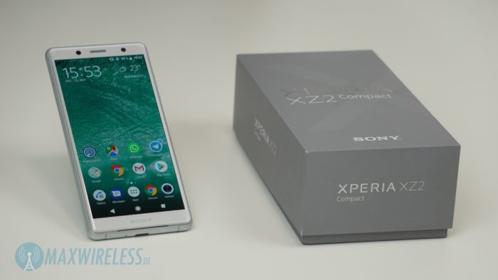 Verpackung des Sony Xperia XZ2 compact. Bild: maxwireless.de.