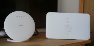 Test: Telekom Speed Home WiFi mit Speedport Smart 3 Telekom Speed Home WiFi (links) und Telekom Speedport Smart 3 (rechts).