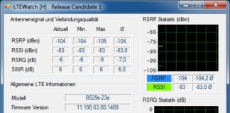 LTEWatch: Analyse-Tool für LTE-Router im Test Der Hauptbildschirm bei LTEWatch für Huawei Geräte.