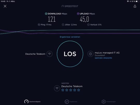 Telekom Speedtest mit Netzteil.