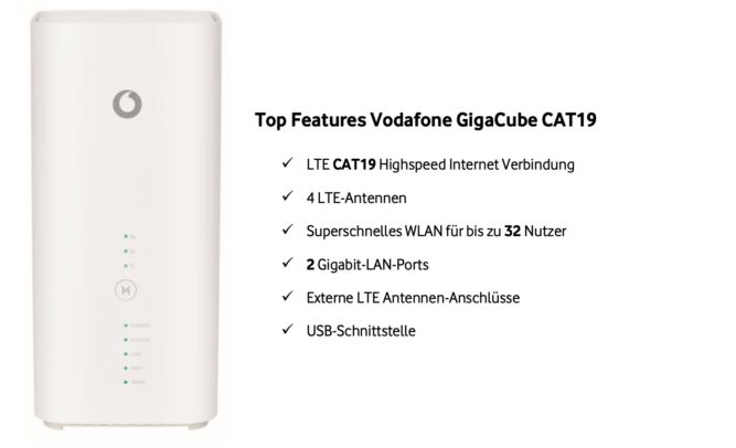 Top-Funktionen des Vodafone GigaCube CAT19 Huawei B818.